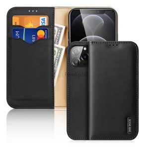 DUX DUCIS HIVO tok álló, valódi bőr (FLIP, oldalra nyíló, asztali tartó funkció, bankkártya tartó, RFID védelem) FEKETE Apple iPhone 13 Pro Max