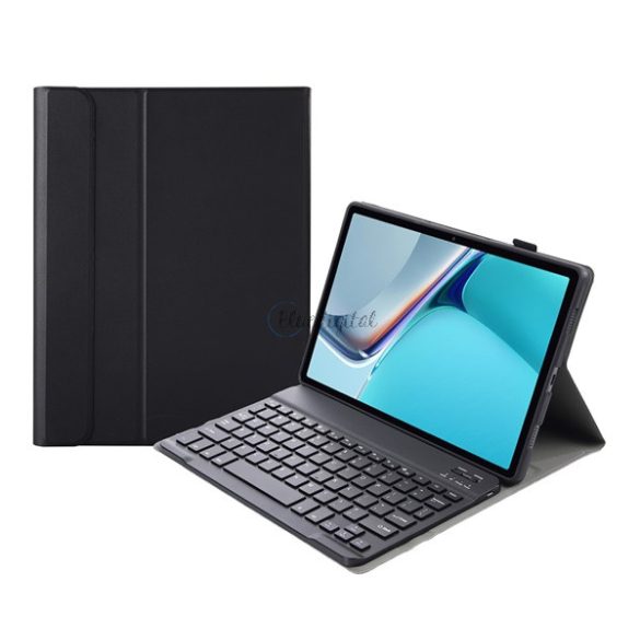 Tok álló, bőr hatású (FLIP, bluetooth billentyűzet, asztali tartó, QWERTY, angol nyelvű) FEKETE Huawei MatePad 11