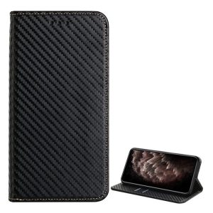 Tok álló, bőr hatású (FLIP, oldalra nyíló, asztali tartó funkció, karbon minta) FEKETE Samsung Galaxy A32 4G (SM-A325)