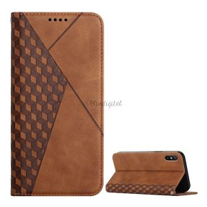 Tok álló, bőr hatású (FLIP, oldalra nyíló, asztali tartó funkció, 3D rombusz minta, prémium) BARNA Xiaomi Redmi 9A (Redmi 9 AT)