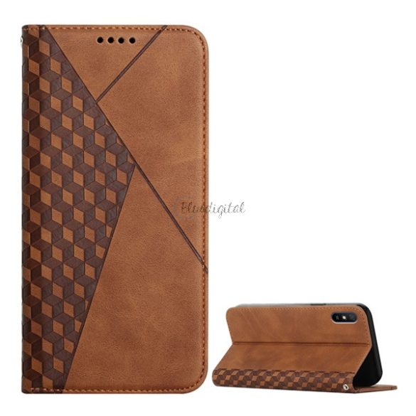 Tok álló, bőr hatású (FLIP, oldalra nyíló, asztali tartó funkció, 3D rombusz minta, prémium) BARNA Xiaomi Redmi 9A (Redmi 9 AT)