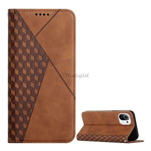 Tok álló, bőr hatású (FLIP, oldalra nyíló, asztali tartó funkció, 3D rombusz minta, prémium) BARNA Xiaomi Mi 11 Lite 4G, Xiaomi Mi 11 Lite 5G, Xiaomi 11 Lite 5G NE