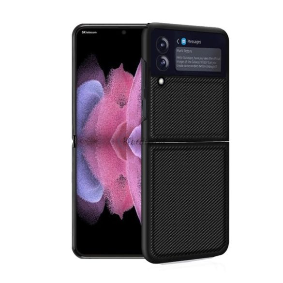 Műanyag telefonvédő (ultravékony, közepesen ütésálló, karbon minta) FEKETE Samsung Galaxy Z Flip3 5G (SM-F711)