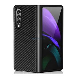   Tok álló, bőr hatású (FLIP, oldalra nyíló, asztali tartó, karbon minta) FEKETE Samsung Galaxy Z Fold3 5G (SM-F926)