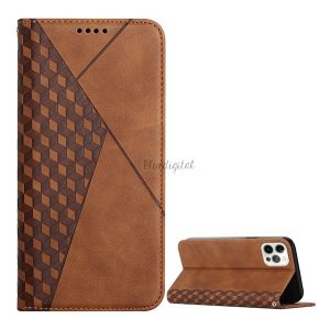 Tok álló, bőr hatású (FLIP, oldalra nyíló, asztali tartó funkció, 3D rombusz minta, prémium) BARNA Apple iPhone 12, Apple iPhone 12 Pro
