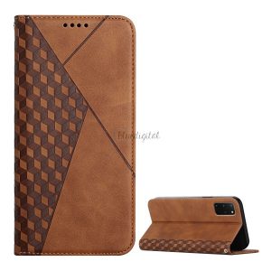 Tok álló, bőr hatású (FLIP, oldalra nyíló, asztali tartó funkció, 3D rombusz minta, prémium) BARNA Samsung Galaxy S20 Plus (SM-G985F)