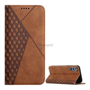 Tok álló, bőr hatású (FLIP, oldalra nyíló, asztali tartó funkció, 3D rombusz minta, prémium) BARNA Samsung Galaxy S21 FE (SM-G990)
