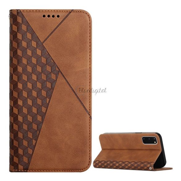 Tok álló, bőr hatású (FLIP, oldalra nyíló, asztali tartó funkció, 3D rombusz minta, prémium) BARNA Samsung Galaxy S20 (SM-G980F)