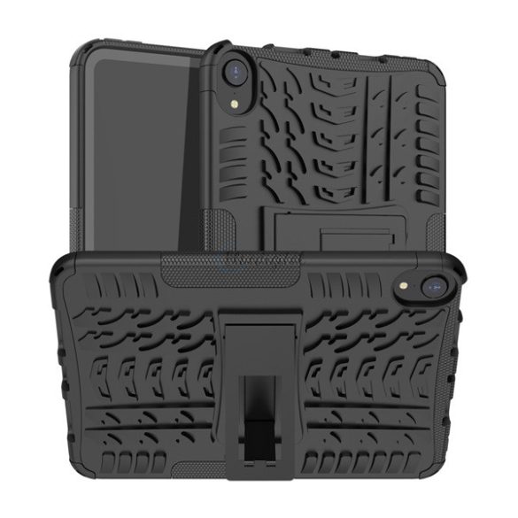 Defender műanyag telefonvédő (közepesen ütésálló, szilikon belső, kitámasztó, autógumi minta) FEKETE Apple IPAD mini 6 (2021)