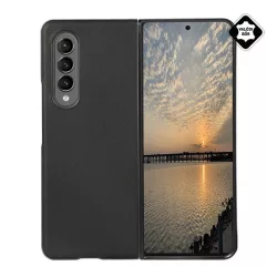   Műanyag telefonvédő (valódi bőr bevonat, közepesen ütésálló) FEKETE Samsung Galaxy Z Fold3 5G (SM-F926)