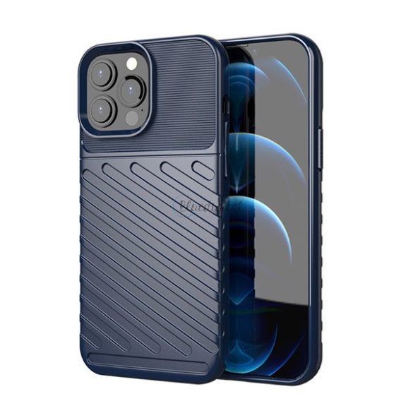 Szilikon telefonvédő (közepesen ütésálló, csíkos, dombor minta) SÖTÉTKÉK Apple iPhone 13 Pro Max