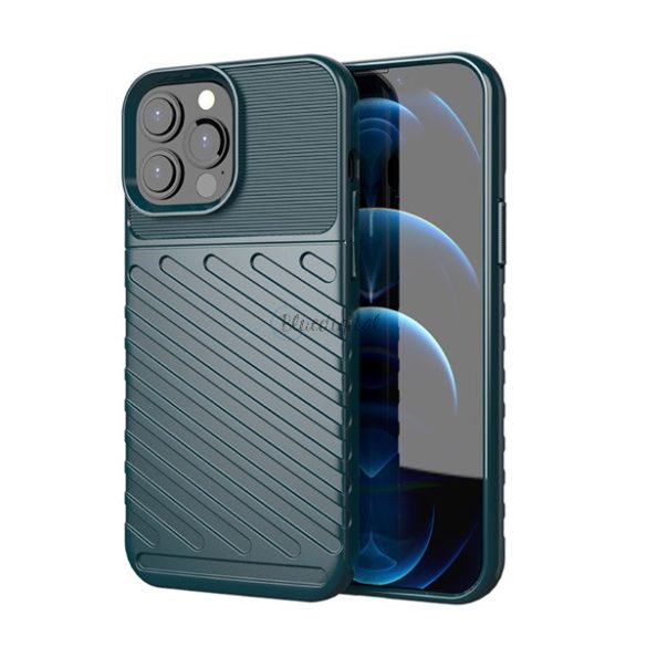 Szilikon telefonvédő (közepesen ütésálló, csíkos, dombor minta) SÖTÉTZÖLD Apple iPhone 13 Pro Max