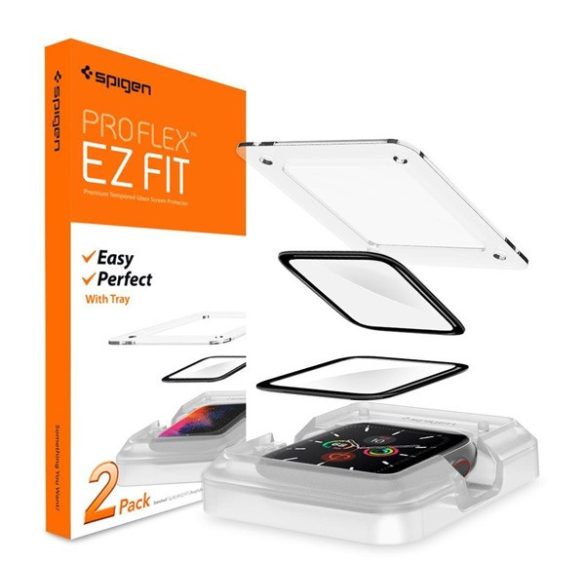 SPIGEN EZ FIT kijelzővédő üveg 2db (2.5D, 0.2mm, ultravékony, 9H) FEKETE Apple Watch Series 4 44mm, Apple Watch Series 5 44mm, Apple Watch Series 6 44mm, Apple Watch Series SE 44mm