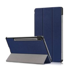   Tok álló, bőr hatású (aktív FLIP, oldalra nyíló, TRIFOLD, asztali tartó, ceruza tartó) SÖTÉTKÉK Samsung Galaxy Tab S7 LTE (SM-T875), Samsung Galaxy Tab S7 WIFI (SM-T870)