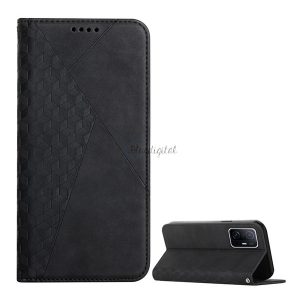 Tok álló, bőr hatású (FLIP, oldalra nyíló, asztali tartó funkció, 3D rombusz minta, prémium) FEKETE Xiaomi 11T, Xiaomi 11T Pro