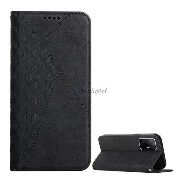 Tok álló, bőr hatású (FLIP, oldalra nyíló, asztali tartó funkció, 3D rombusz minta, prémium) FEKETE Xiaomi 11T, Xiaomi 11T Pro