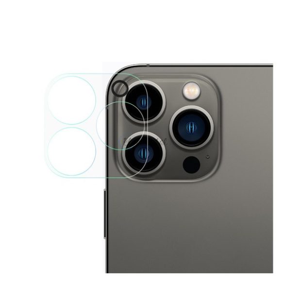 Kameravédő üveg (2.5D lekerekített szél, karcálló, 9H) ÁTLÁTSZÓ Apple iPhone 13 Pro Max
