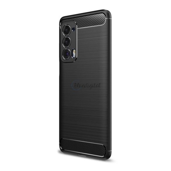 Szilikon telefonvédő (közepesen ütésálló, légpárnás sarok, szálcsiszolt, karbon minta) FEKETE Motorola Edge 2021 5G (XT2141)