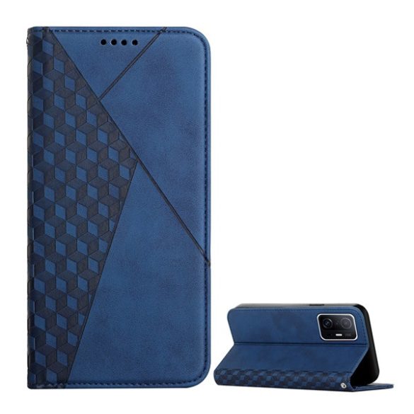Tok álló, bőr hatású (FLIP, oldalra nyíló, asztali tartó funkció, 3D rombusz minta, prémium) SÖTÉTKÉK Xiaomi 11T Pro, Xiaomi 11T