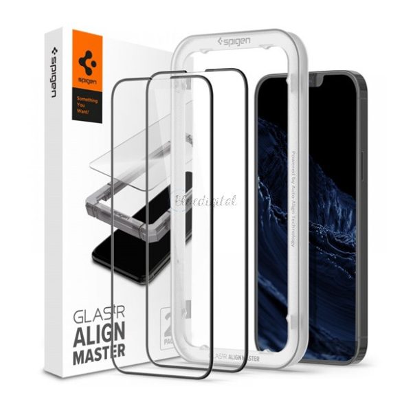 SPIGEN ALM FC képernyővédő üveg 2db (2.5D, ujjlenyomatmentes, extra karcálló, 9H, ultravékony, színkiemelés) FEKETE Apple iPhone 13 Pro Max