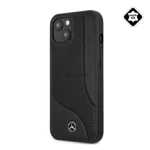 CG MOBILE MERCEDES-BENZ műanyag telefonvédő (valódi bőr hátlap, lyukacsos, 3D minta) FEKETE Apple iPhone 13 mini