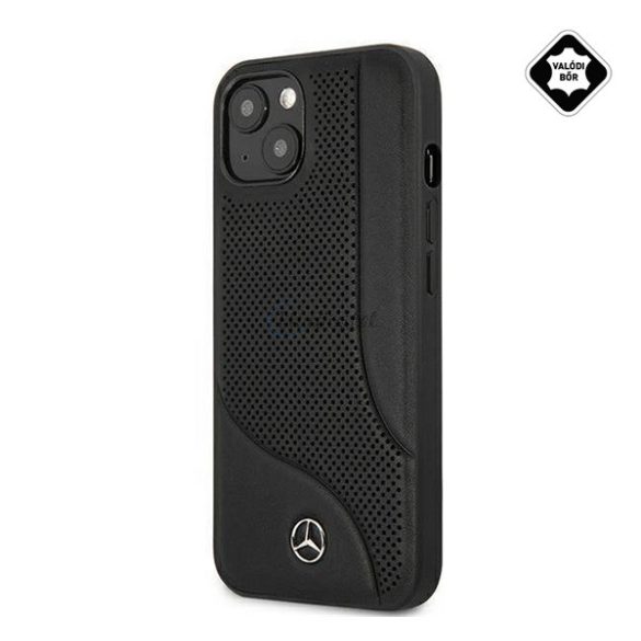 CG MOBILE MERCEDES-BENZ műanyag telefonvédő (valódi bőr hátlap, lyukacsos, 3D minta) FEKETE Apple iPhone 13 mini