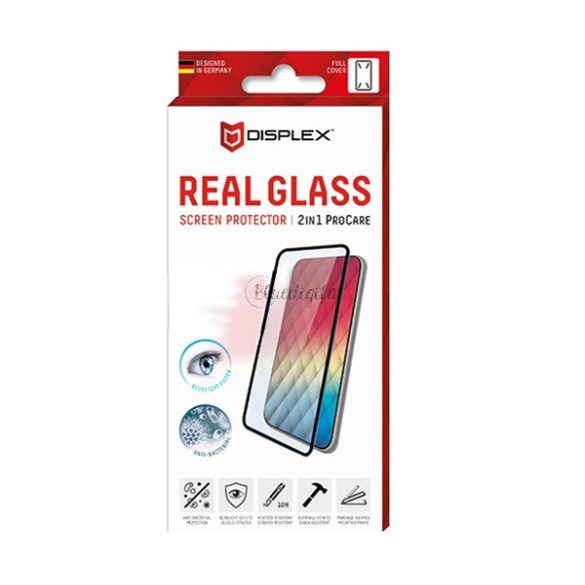 DISPLEX képernyővédő üveg (3D full cover, íves, 10H, kék fény elleni védelem + felhelyezést segítő keret) FEKETE Apple iPhone 13, Apple iPhone 13 Pro