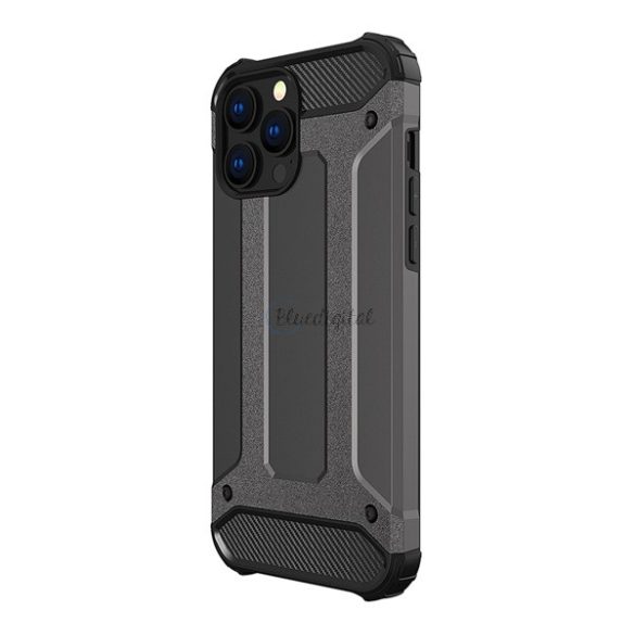 Defender műanyag telefonvédő (közepesen ütésálló, légpárnás sarok, szilikon belső, fémhatás) FEKETE Apple iPhone 13 Pro Max