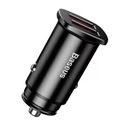   BASEUS SQUARE autós töltő 2 USB aljzat (30W, PD gyorstöltő 3.0) FEKETE