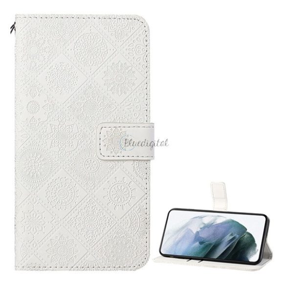 Tok álló, bőr hatású (FLIP, oldalra nyíló, asztali tartó funkció, dombornyomott virágminta) FEHÉR Xiaomi 11T, Xiaomi 11T Pro