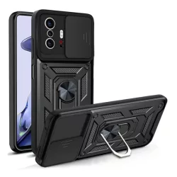   Defender műanyag telefonvédő (közepesen ütésálló, szilikon belső, telefontartó gyűrű, kamera védelem) FEKETE Xiaomi 11T, Xiaomi 11T Pro