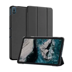   DUX DUCIS DOMO tok álló, bőr hatású (aktív FLIP, oldalra nyíló, TRIFOLD, asztali tartó, textil minta) FEKETE Nokia T20 Wi-Fi, Nokia T20 LTE