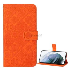 Tok álló, bőr hatású (FLIP, oldalra nyíló, asztali tartó funkció, dombornyomott virágminta) NARANCS Xiaomi 11T, Xiaomi 11T Pro