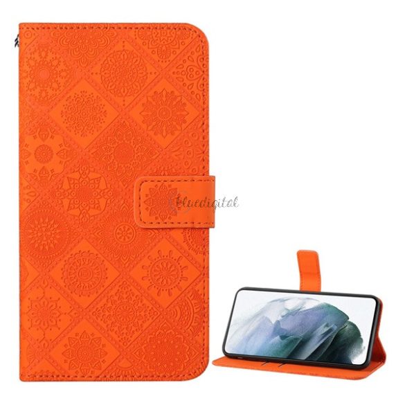 Tok álló, bőr hatású (FLIP, oldalra nyíló, asztali tartó funkció, dombornyomott virágminta) NARANCS Xiaomi 11T, Xiaomi 11T Pro