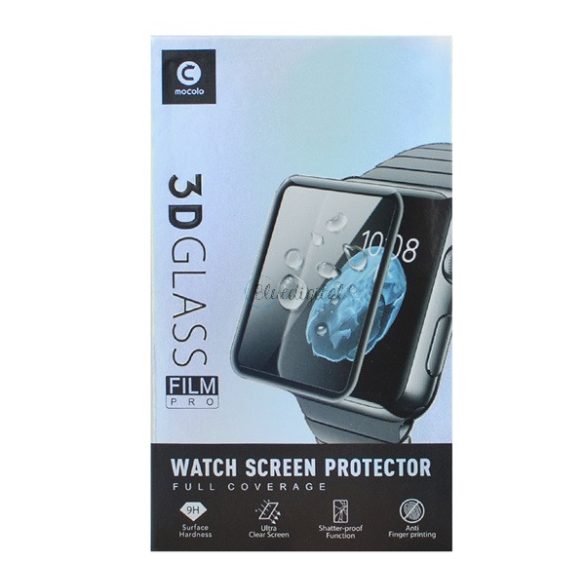 MOCOLO kijelzővédő üveg (3D full cover, íves, karcálló, 9H) FEKETE Apple Watch Series 7 41mm