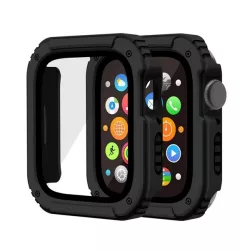   Műanyag keret (ütésálló + kijelzővédő üveg) FEKETE Apple Watch Series 7 45mm