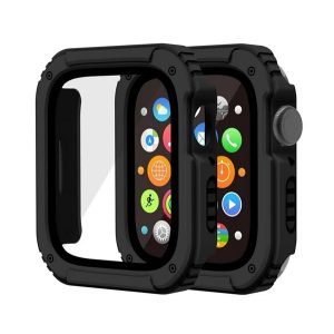 Műanyag keret (ütésálló + kijelzővédő üveg) FEKETE Apple Watch Series 7 45mm