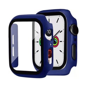 Műanyag keret (ütésálló + kijelzővédő üveg) SÖTÉTKÉK Apple Watch Series 7 45mm