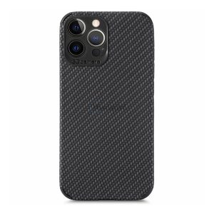 Szilikon telefonvédő (bőr hatású, kamera védelem, karbon minta) FEKETE Apple iPhone 13 Pro Max
