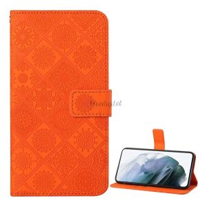 Tok álló, bőr hatású (FLIP, oldalra nyíló, asztali tartó funkció, dombornyomott virágminta) NARANCS Oppo A16s