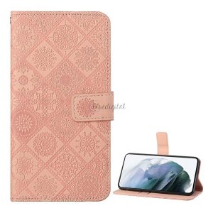 Tok álló, bőr hatású (FLIP, oldalra nyíló, asztali tartó funkció, dombornyomott virágminta) RÓZSASZÍN Oppo A16s