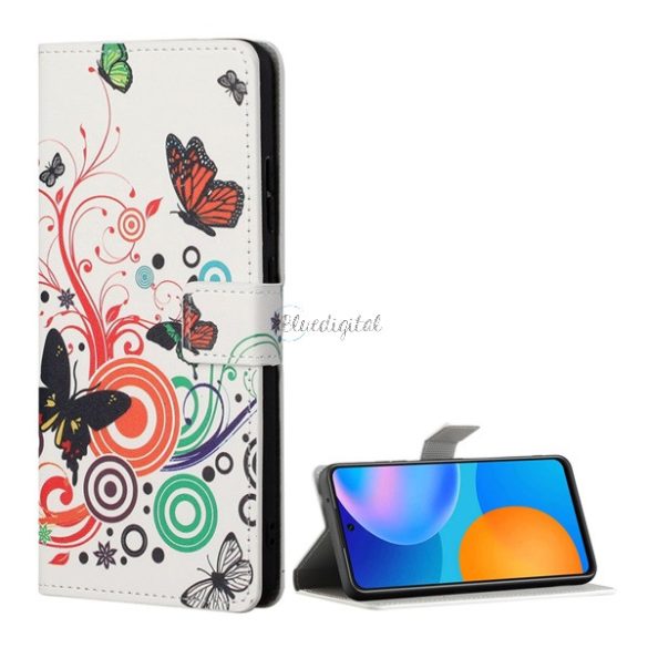 Tok álló, bőr hatású (FLIP, oldalra nyíló, asztali tartó funkció, pillangó, kör minta) FEHÉR Xiaomi Redmi Note 11 Pro