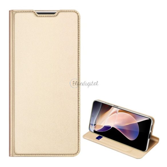 DUX DUCIS SKIN PRO tok álló, bőr hatású (FLIP, oldalra nyíló, bankkártya tartó, asztali tartó funkció) ARANY Xiaomi Redmi Note 11 Pro