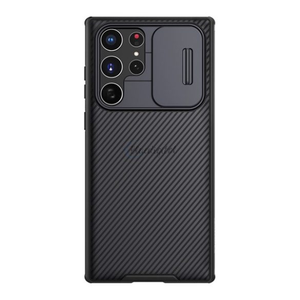 NILLKIN CAMSHIELD PRO műanyag telefonvédő (szilikon keret, közepesen ütésálló, kamera védelem, csíkos minta) FEKETE Samsung Galaxy S22 5G (SM-S901)