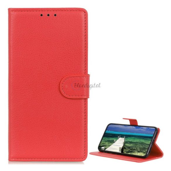 Tok álló, bőr hatású (FLIP, oldalra nyíló, asztali tartó funkció, prémium) PIROS Xiaomi Redmi Note 11 Pro