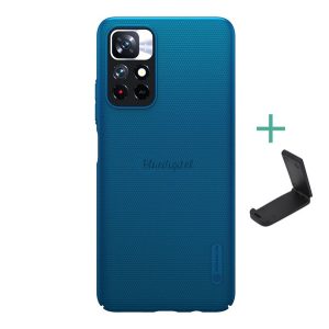 NILLKIN SUPER FROSTED műanyag telefonvédő (gumírozott, érdes felület + asztali tartó) SÖTÉTKÉK Xiaomi Poco M4 Pro 5G, Xiaomi Redmi Note 11T 5G