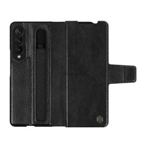 NILLKIN AOGE műanyag telefonvédő (valódi bőr hátlap, mikrofiber plüss belső, S Pen tartó) FEKETE Samsung Galaxy Z Fold3 5G (SM-F926)