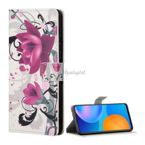 Tok álló, bőr hatású (FLIP, oldalra nyíló, asztali tartó funkció, lótuszvirág minta) FEHÉR Xiaomi Redmi Note 11 Pro