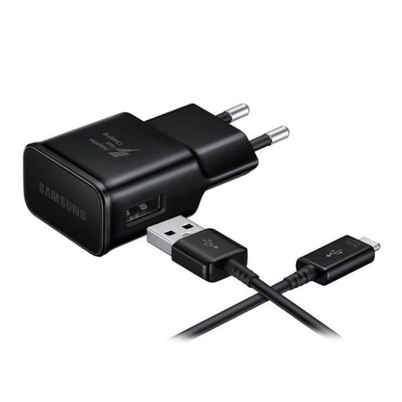 SAMSUNG hálózati töltő USB aljzat (15W, gyorstöltő + microUSB kábel) FEKETE