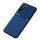 Műanyag telefonvédő (szilikon keret, közepesen ütésálló, beépített fémlemez, bőr hatású hátlap, csíkos minta) SÖTÉTKÉK Samsung Galaxy S22 Plus 5G (SM-S906)
